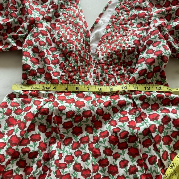 Maeve Floral Puff Sleeve Romper - Red and White - Picture 12 of 12